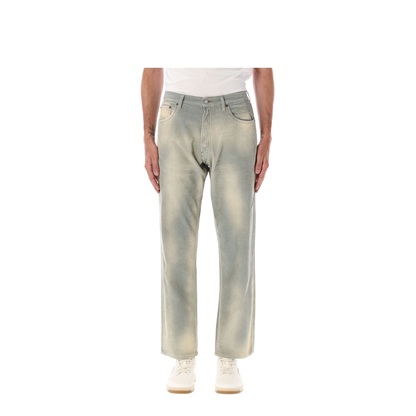 Light Blue Corduroy Trousers with Washed Effect