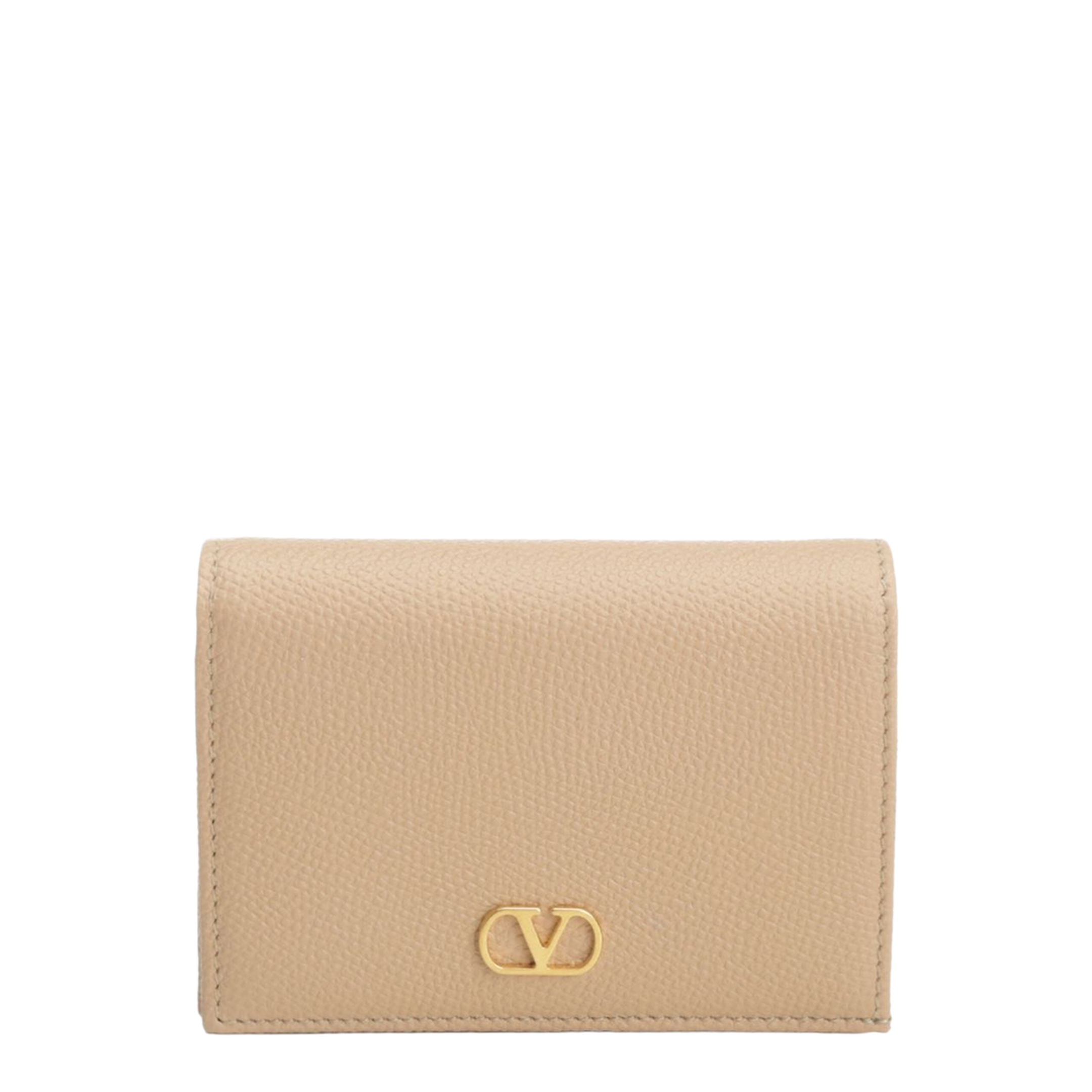 VLogo Signature Pebble-Grain Calfskin Wallet - Rose Sand
