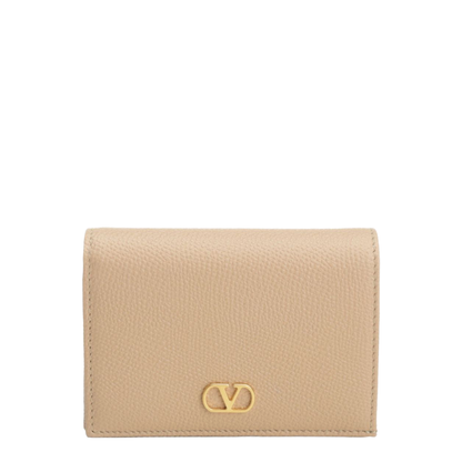 VLogo Signature Pebble-Grain Calfskin Wallet - Rose Sand