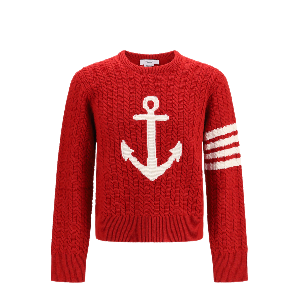 MAYFEYR - Thom Browne - 4 Bar Merino Wool Sweater With Anchor Motif - MKA594AY1005600