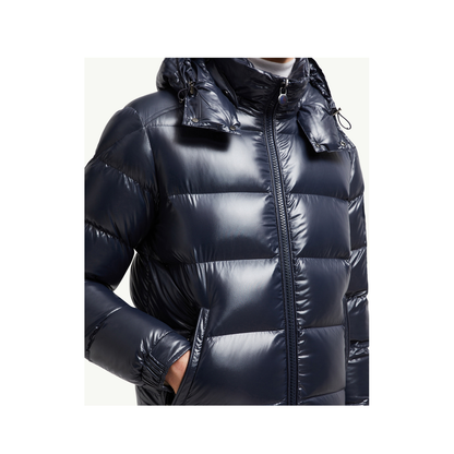 Navy Blue Maya Hooded Short Down Jacket
