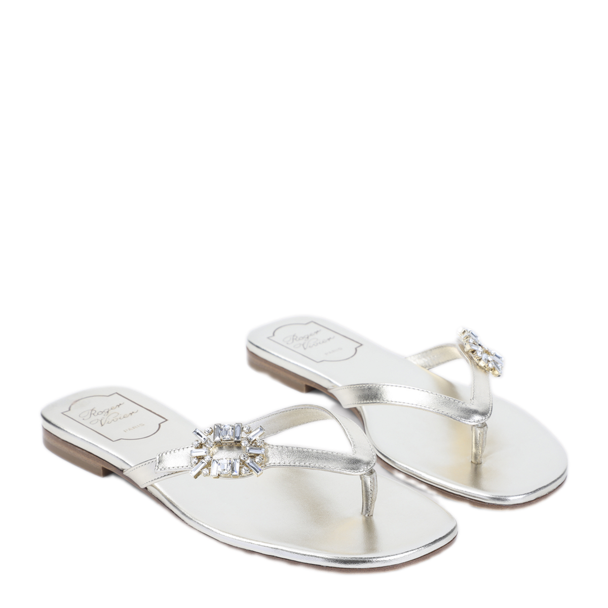 MAYFEYR - Roger Vivier - Light Gold Leather Strass B Flip Flops - RVW81744970KACG005ORO
