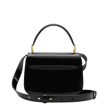 Black Glazed Leather Top Handle Bag