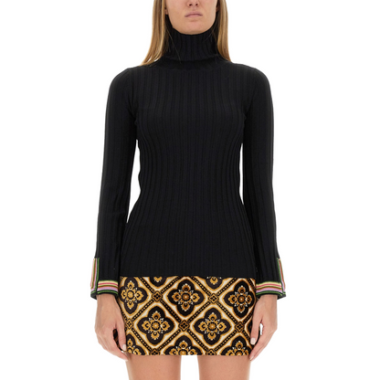 Stripe Cuffs Turtleneck Pullover