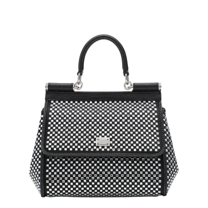 Black Sicily Medium Handbag with Crystals