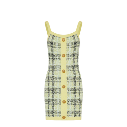Embroidered Tweed Dress Yellow