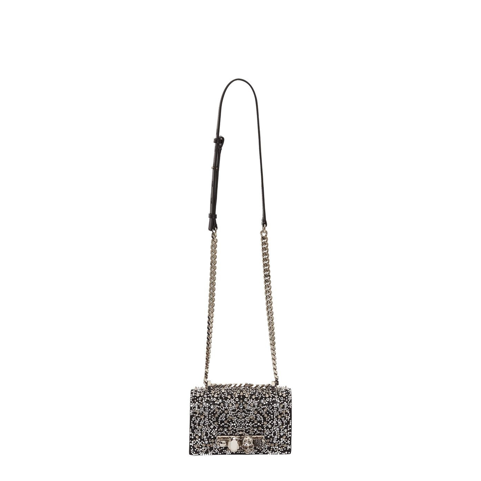 Crystal-Embellished Mini Jewelled Satchel in Black