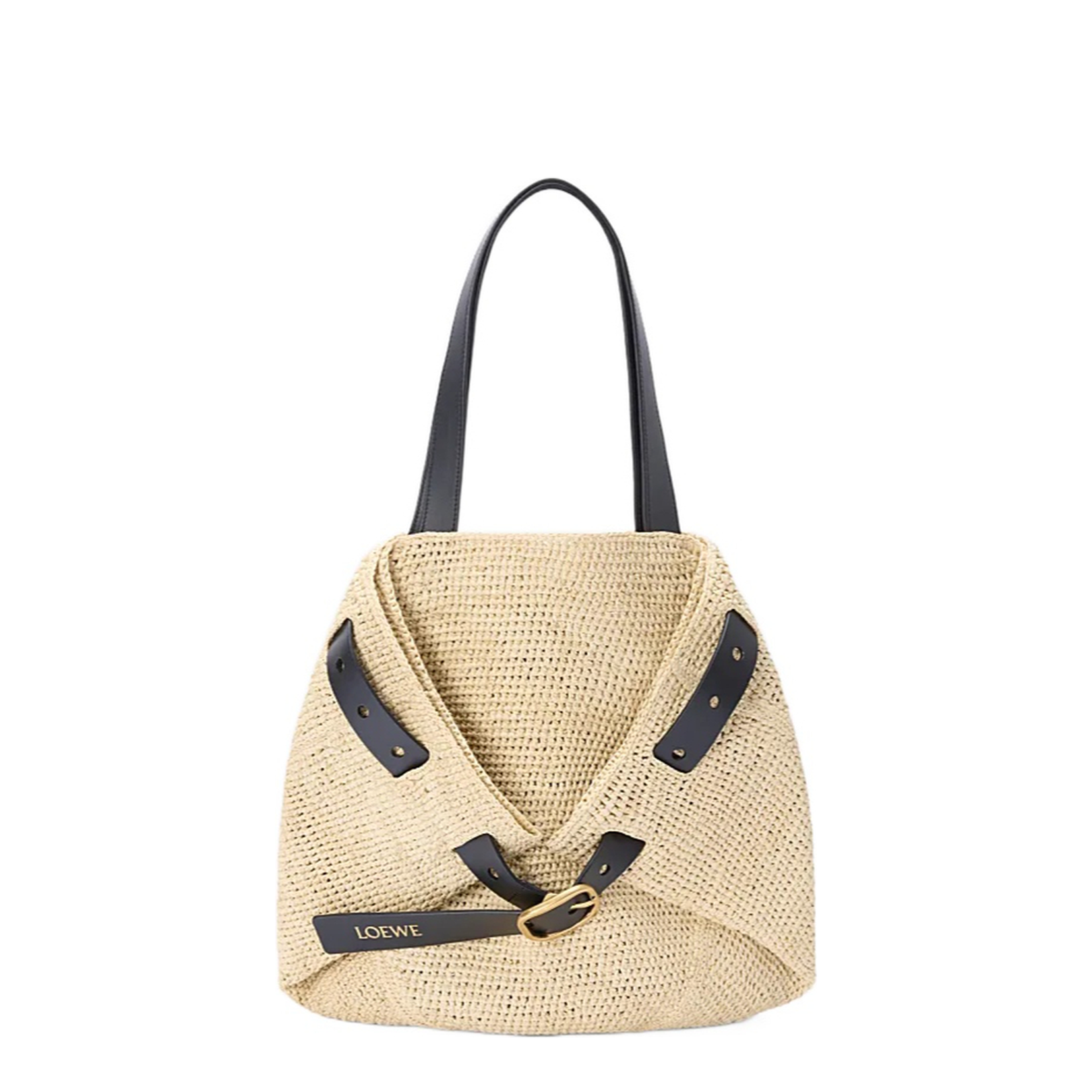 Punch Hole Medium Straw Bucket Bag