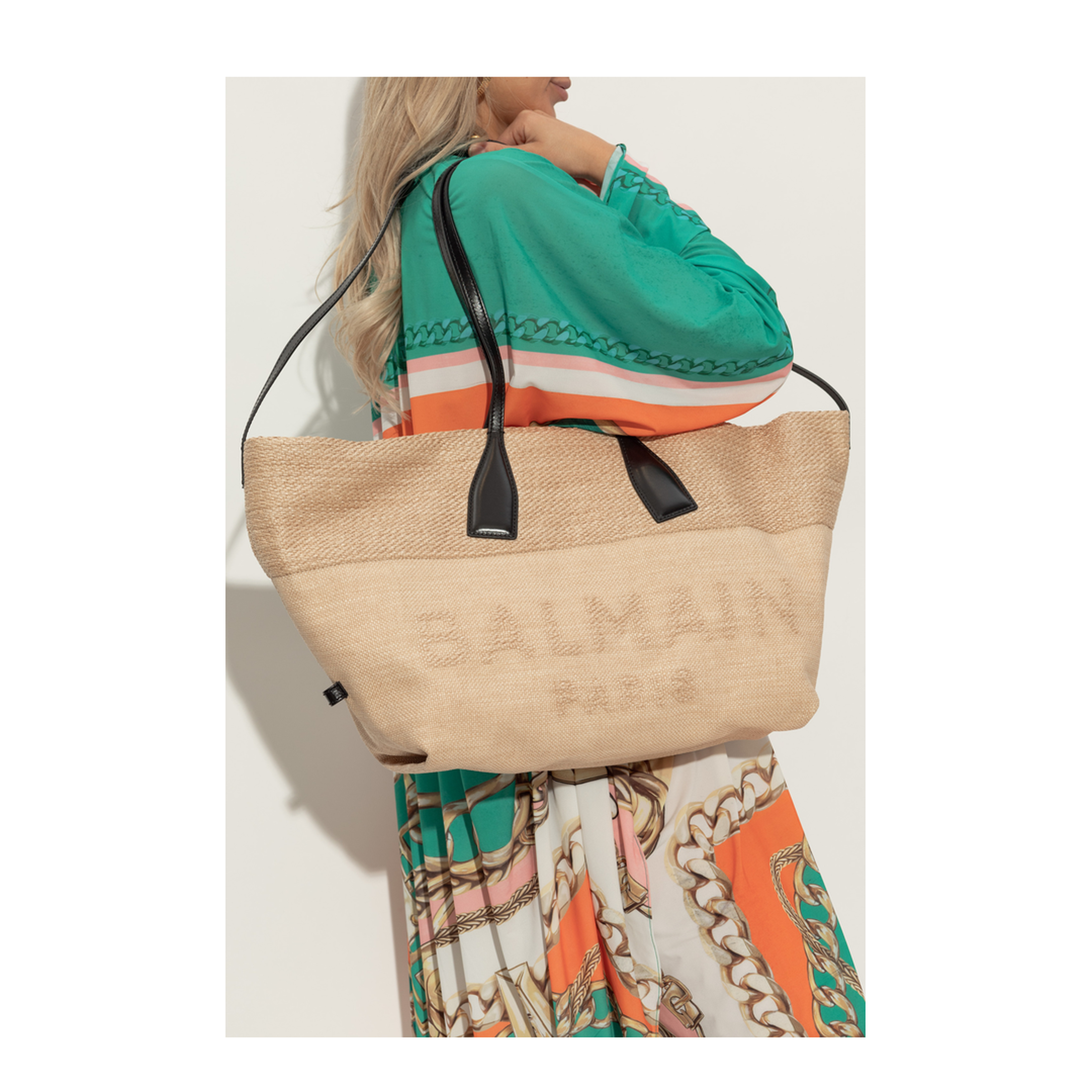 Track Raffia Tote Bag