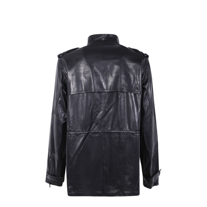 Lambskin Mid Length Parka Leather Black