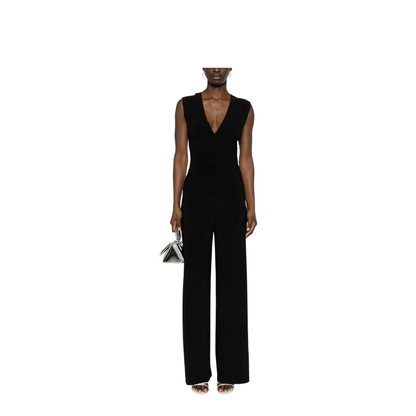 Sleeveless V-Neck Shirred Waist Jumpsuit