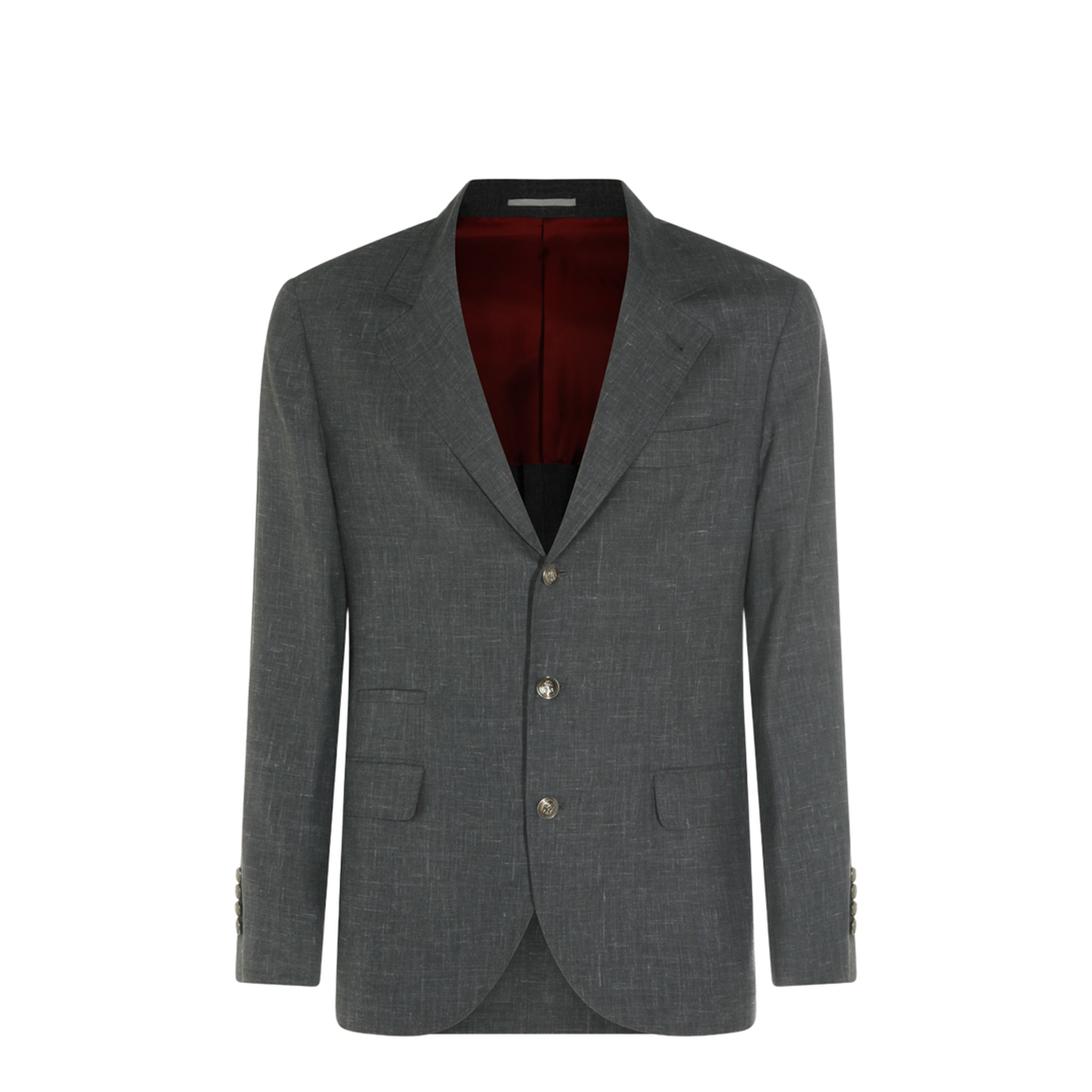 Slubbed Buttons Wool Blazer - Grey