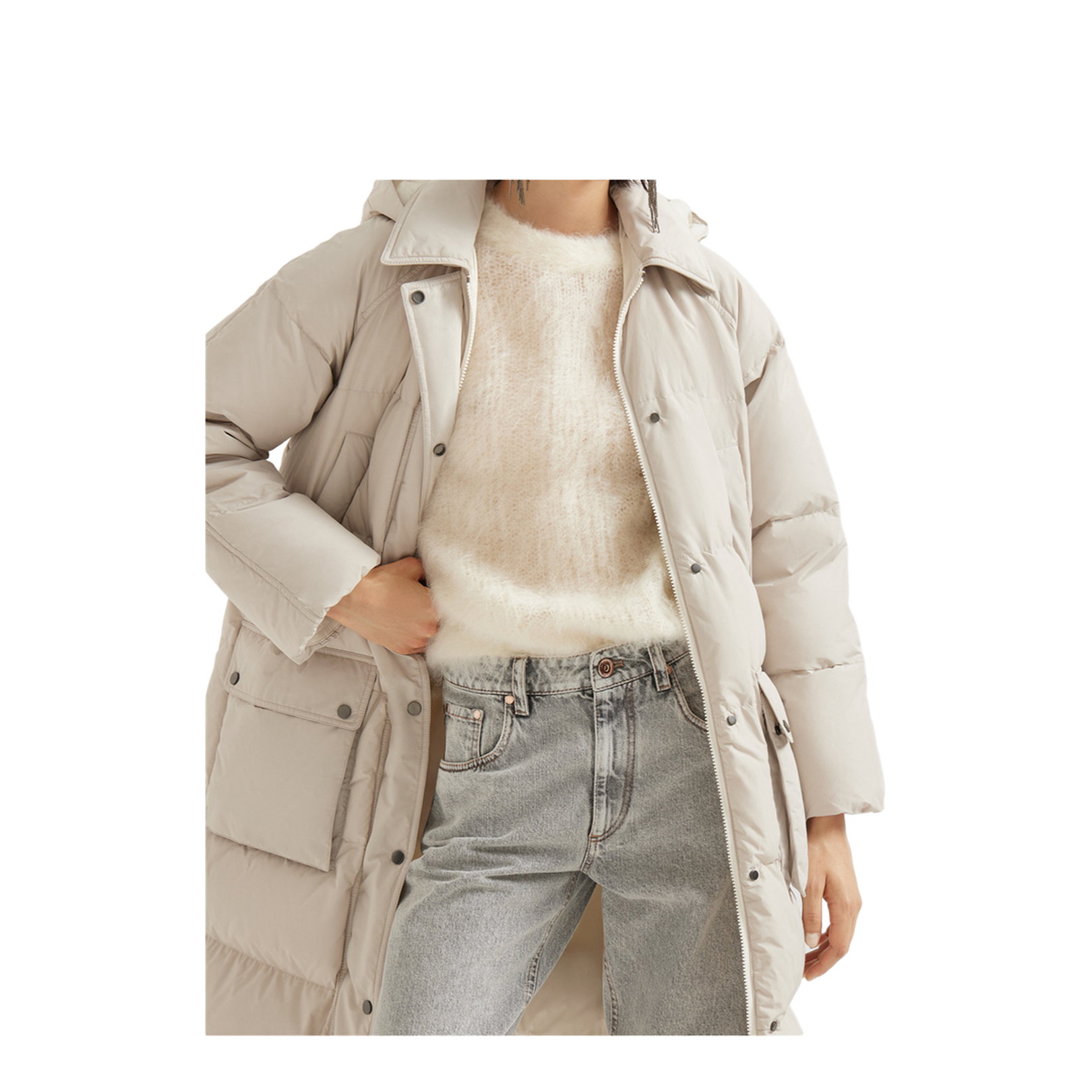 Shiny Zipper Pull Down Jacket