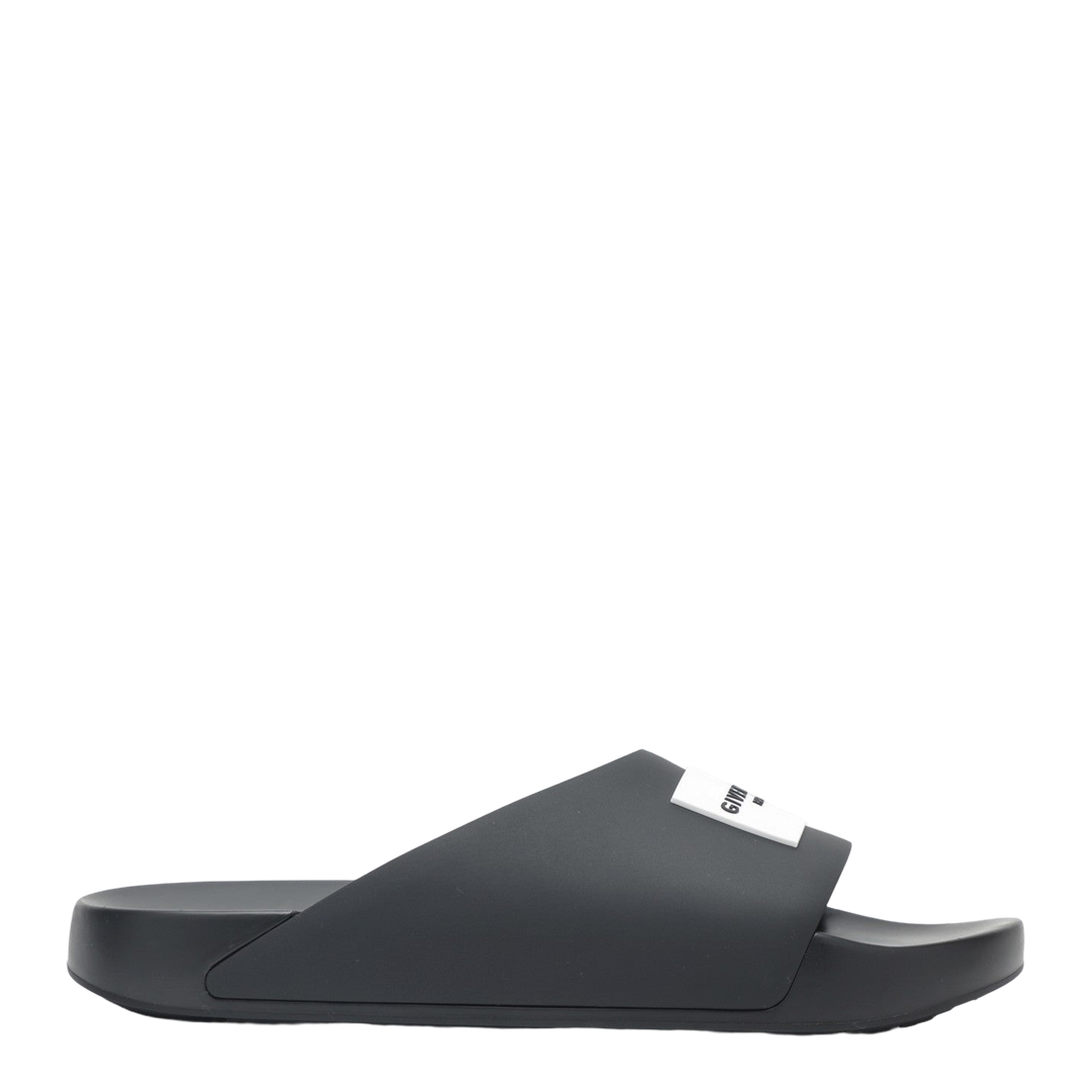 Label Flat Mules in Black Rubber