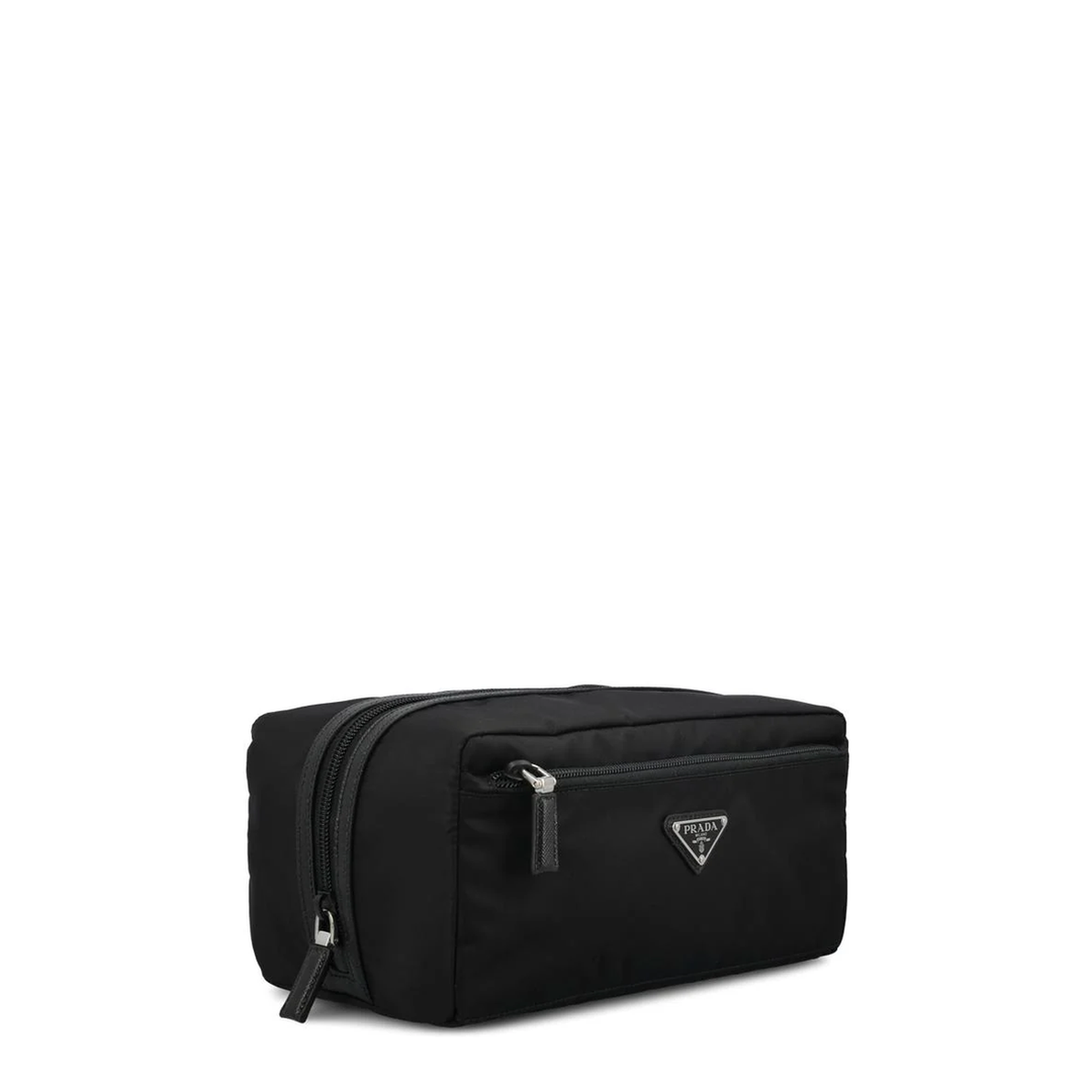 Black Re-Nylon and Saffiano Leather Travel Pouch