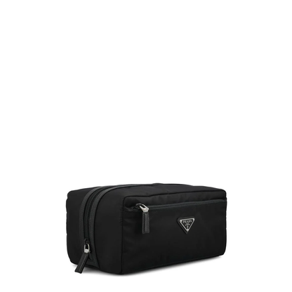Black Re-Nylon and Saffiano Leather Travel Pouch