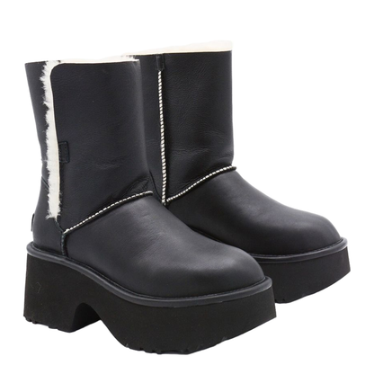Platform Fur-Trim Leather Boots