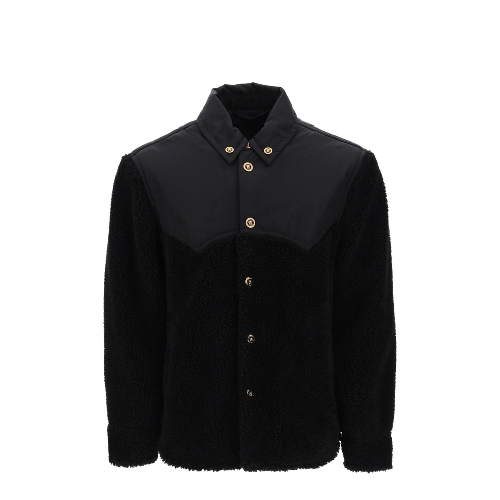 Faux Shearling And Technical Jacquard Jacket In Black
