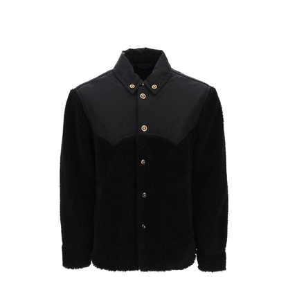 Faux Shearling And Technical Jacquard Jacket In Black