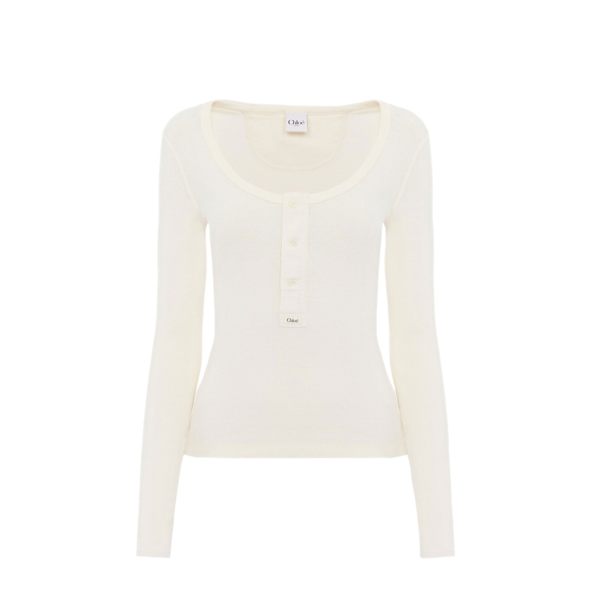 Scoop-neck Henley Shirt in Cotton Jersey White