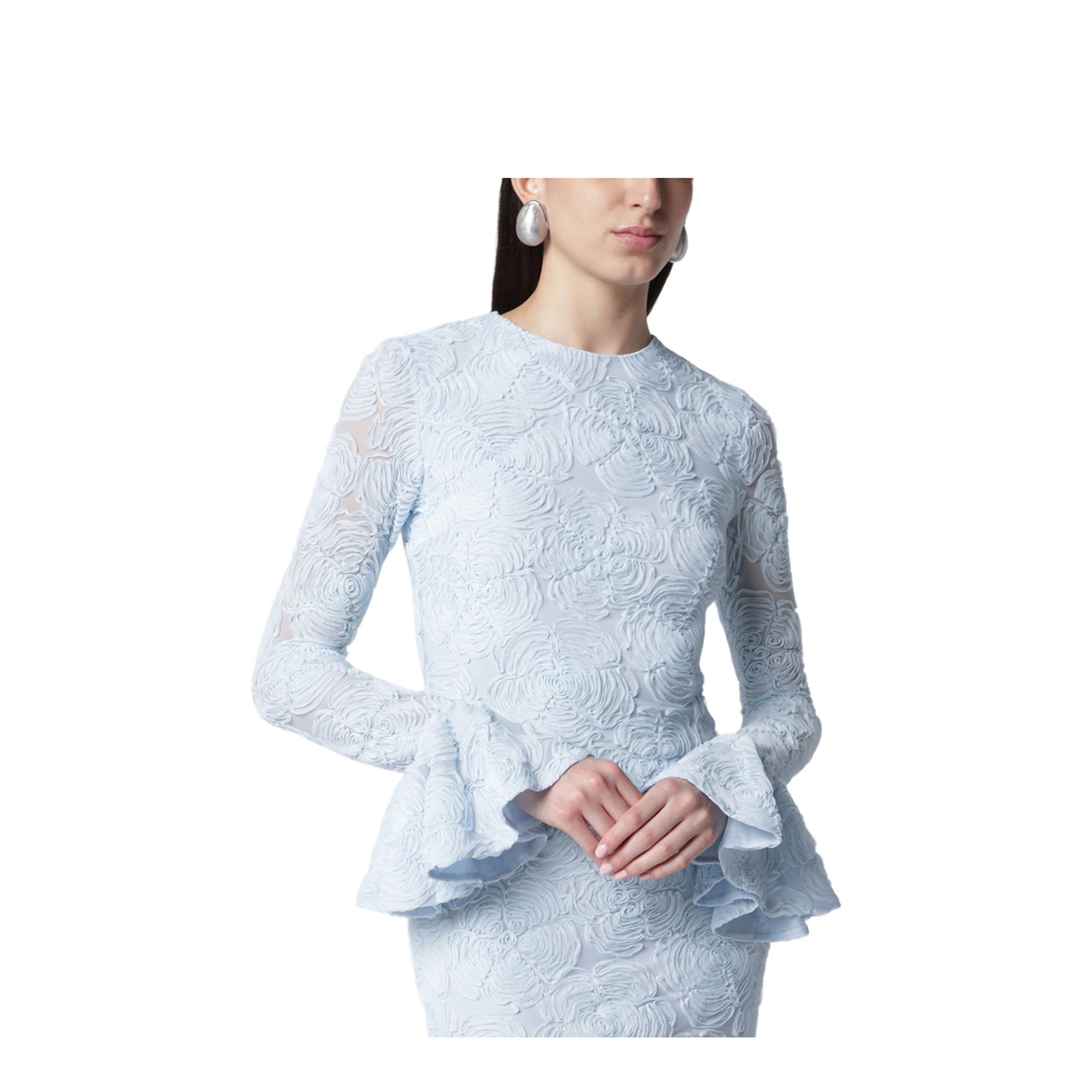 Light Blue Ruffled Mesh Mini Dress