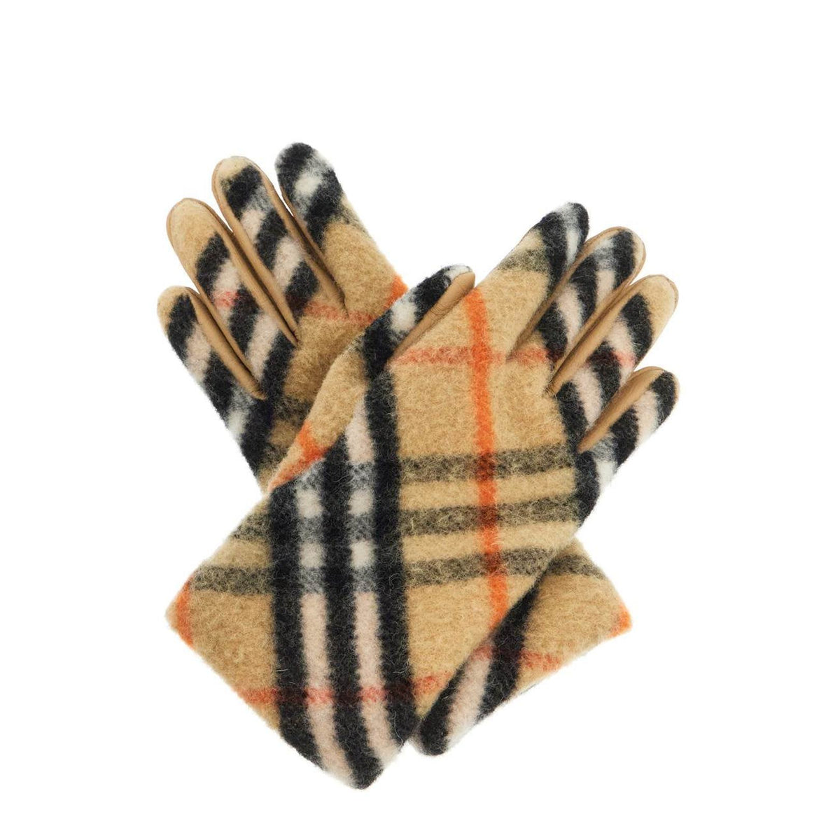 Burberry wool and leather check gloves