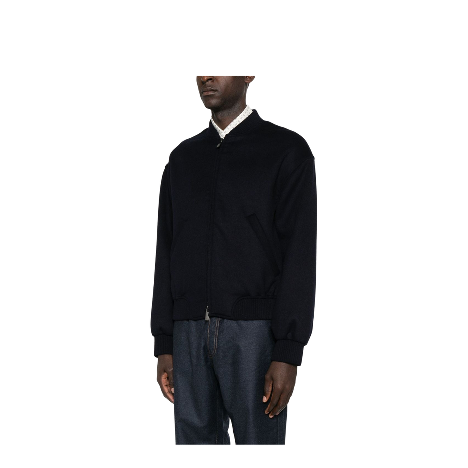 Black Ribbed Hem and Cuffs Zip Fastening Jacket