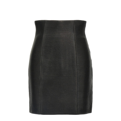 High-waist Rolled Lambskin Leather Mini Skirt Black