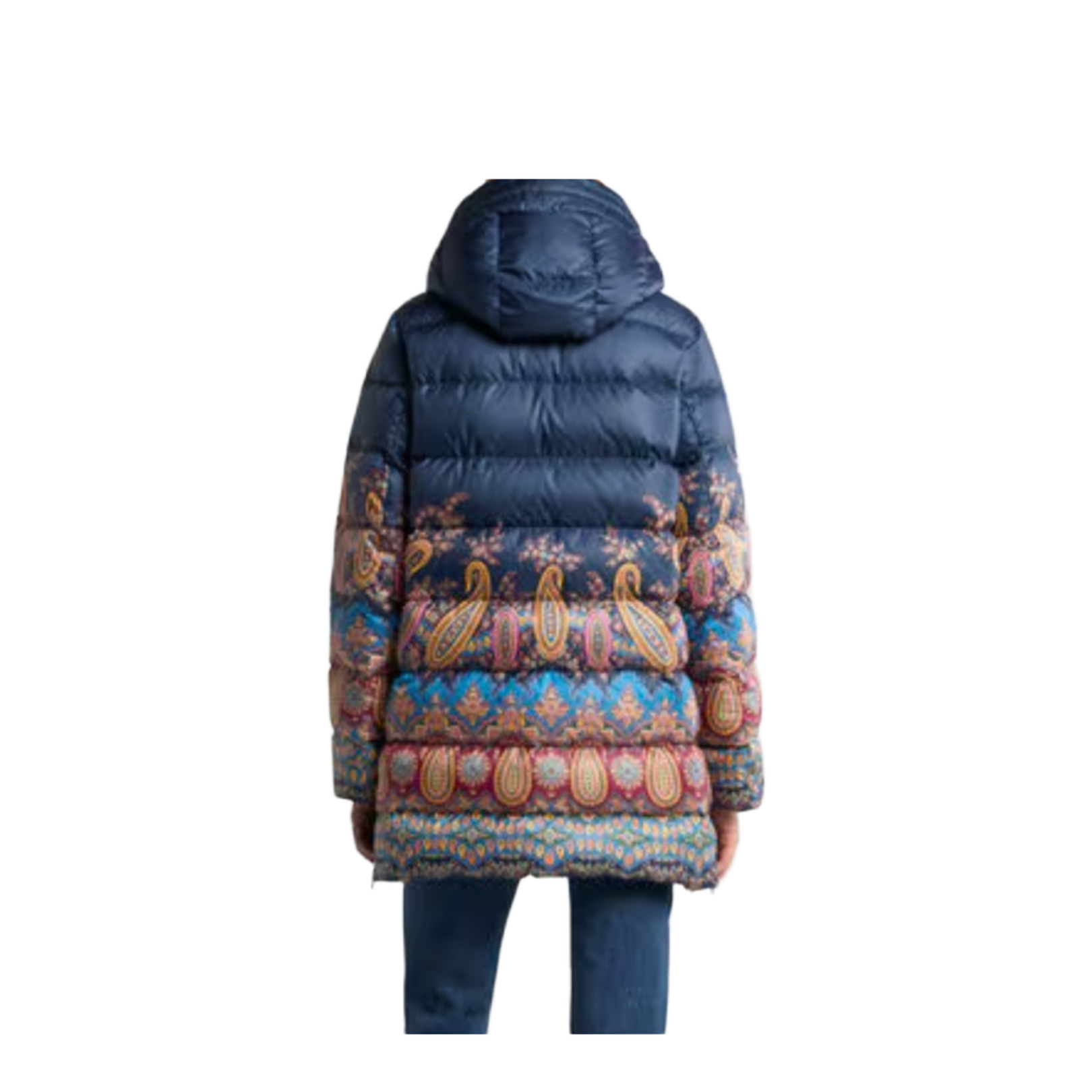 Down Jacket with Hood and Placed Print