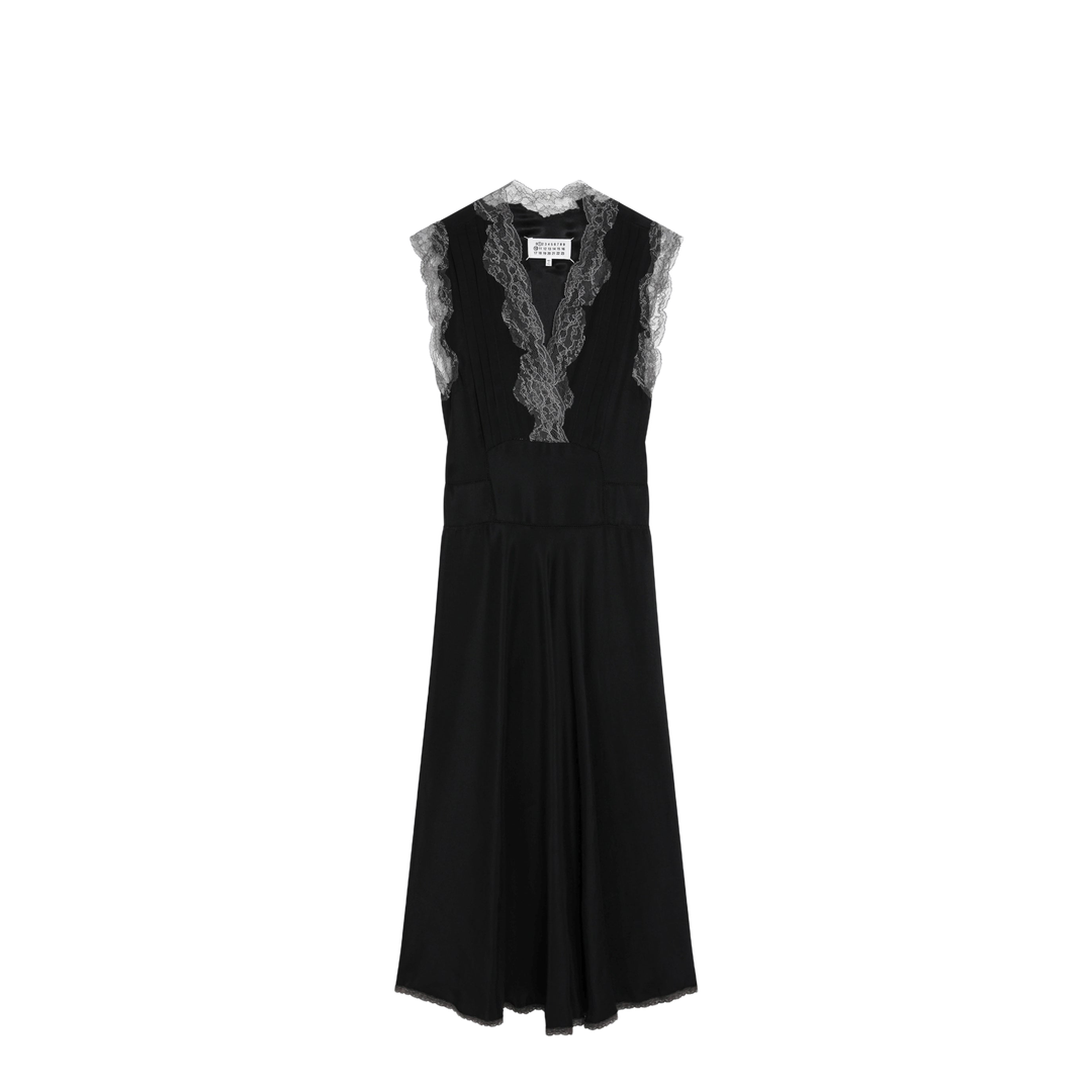 Black Silk Midi Dress with Lace