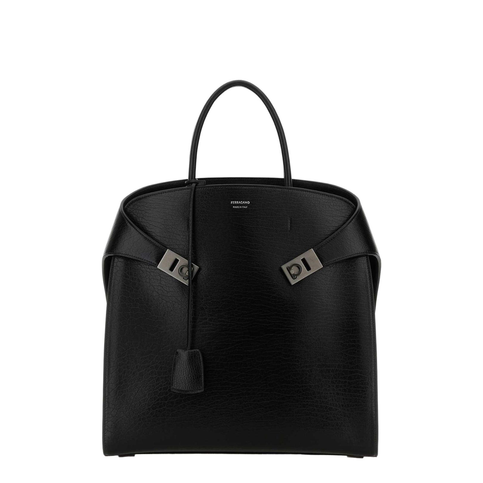 Black Leather Hug Shopping Bag