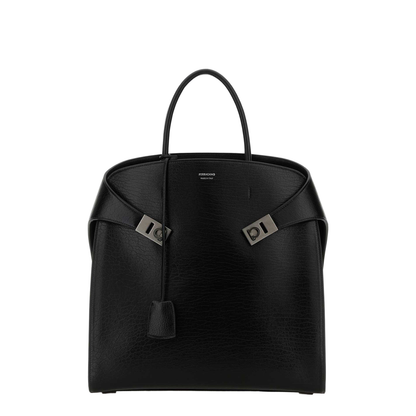 Black Leather Hug Shopping Bag