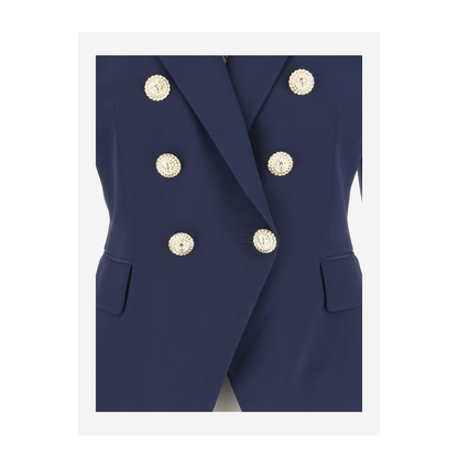 Double-Breasted Jacket in Blue Grain de Poudre Wool