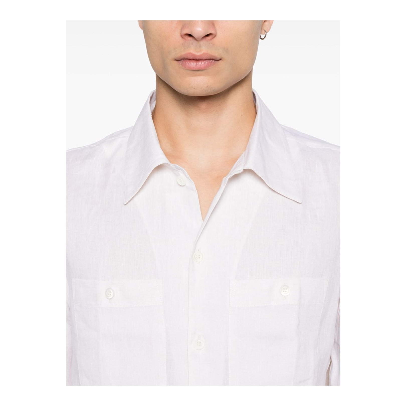 Ecru Linen Shirt with Chest Pockets