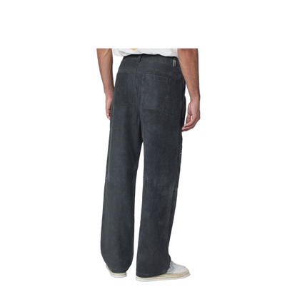 Washed-effect black cotton trousers