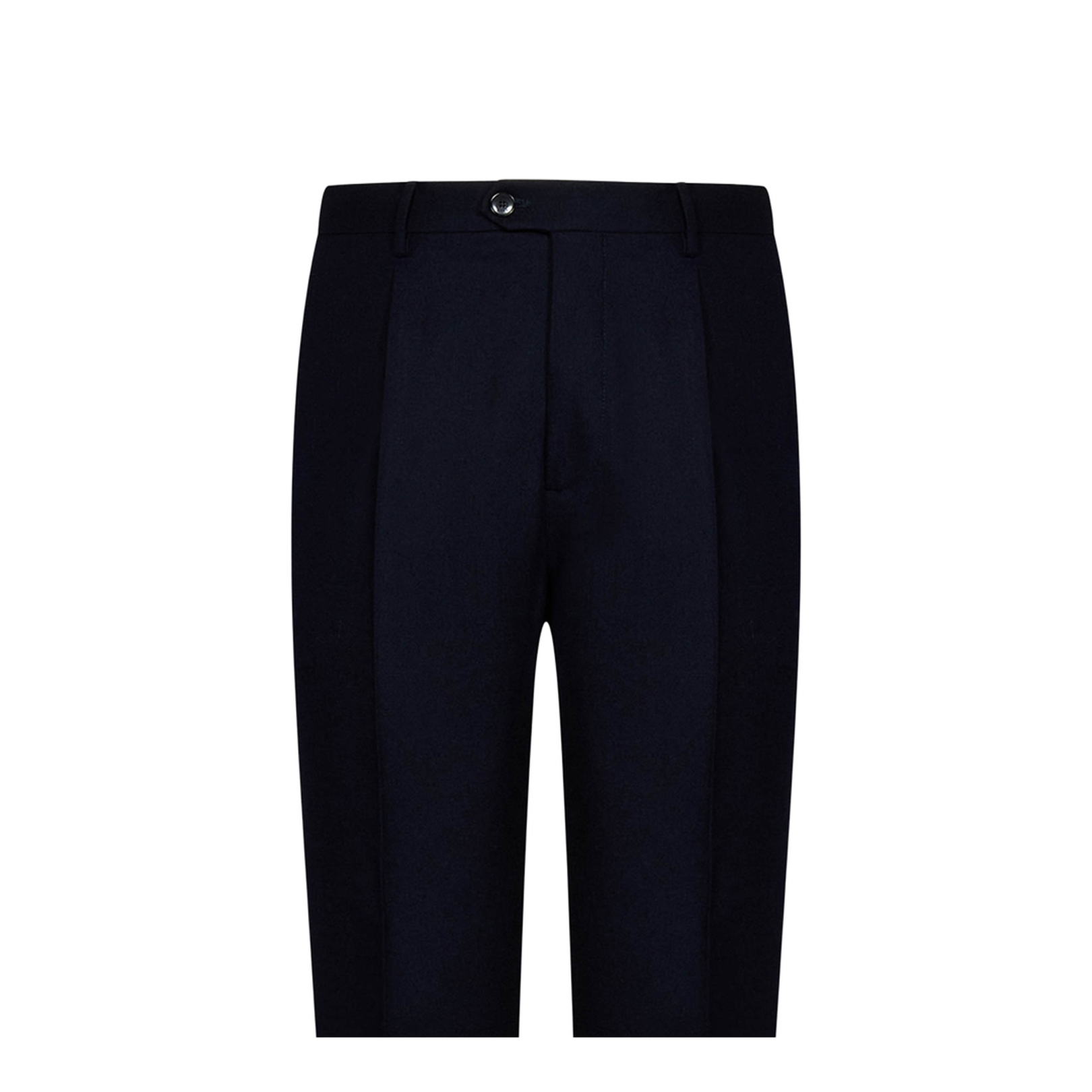 Navy Blue Wool Pleat Trousers