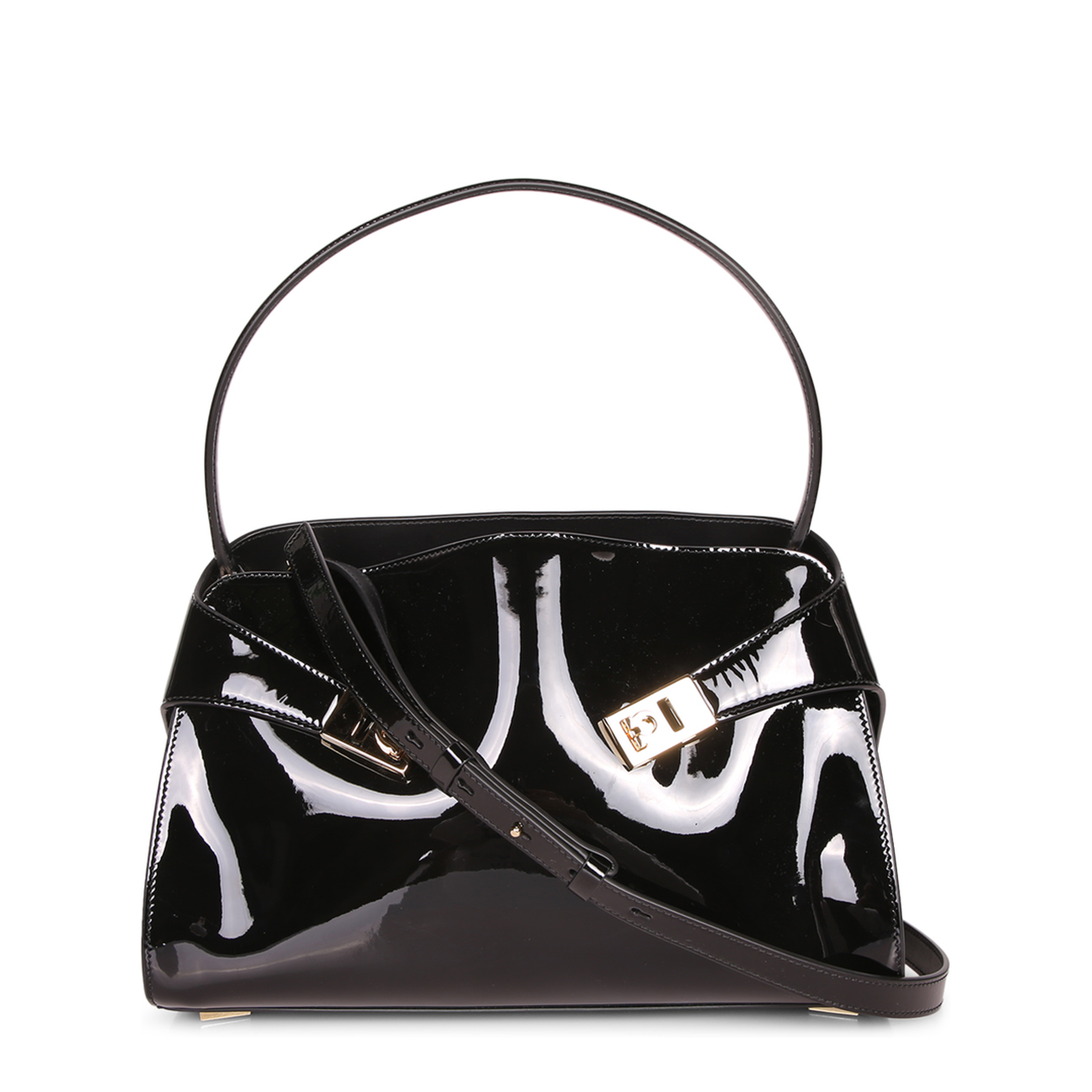 MAYFEYR - Ferragamo - Glossy Patent Leather. Metallic Closure. Top Handle And Adjustable Strap. - 793350219816039