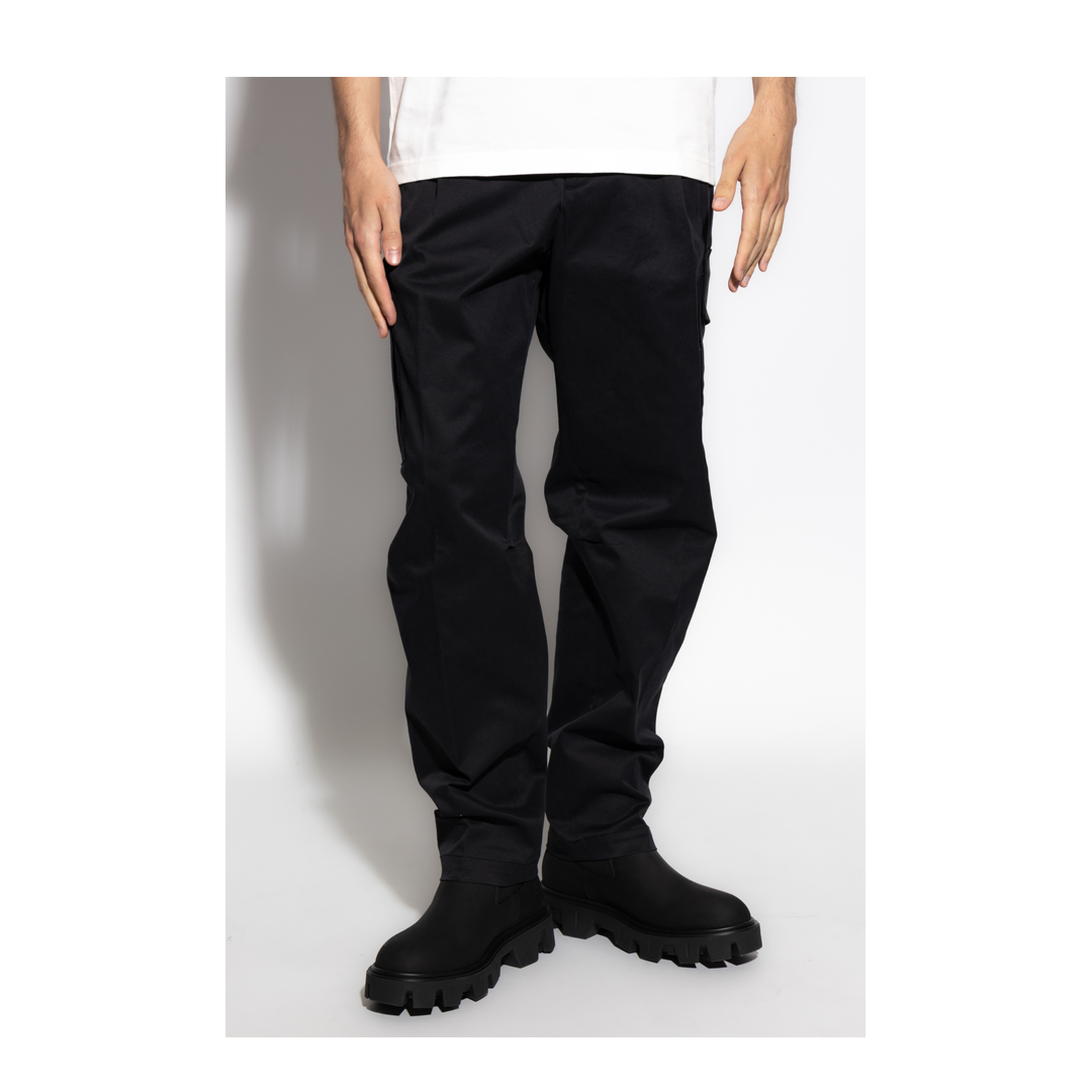Black Cotton Gabardine Cargo Trousers