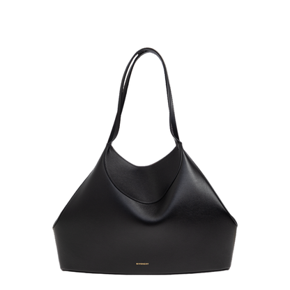 Leather Medium Facet Tote Bag - Black