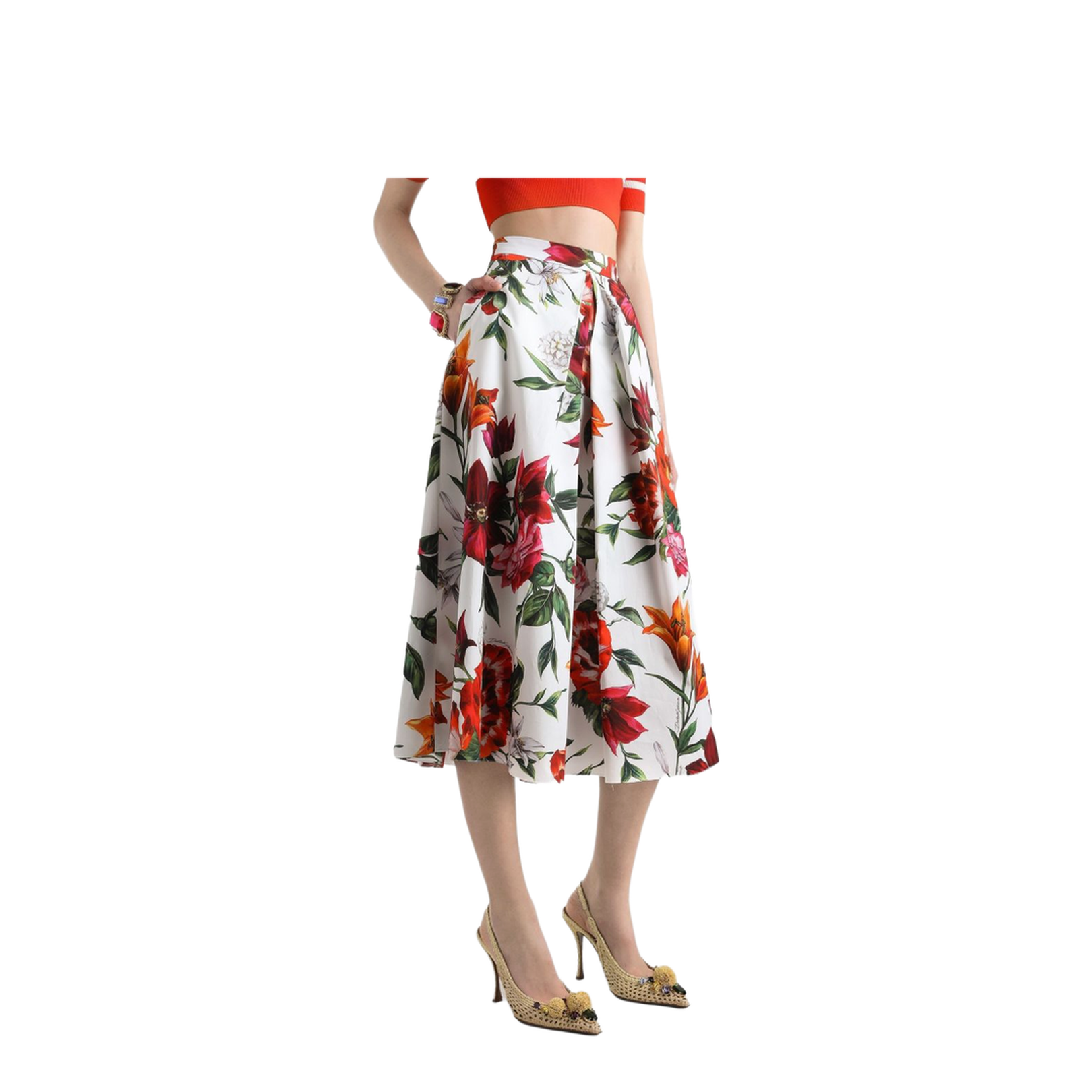 Anemoni Print Cotton Midi Skirt