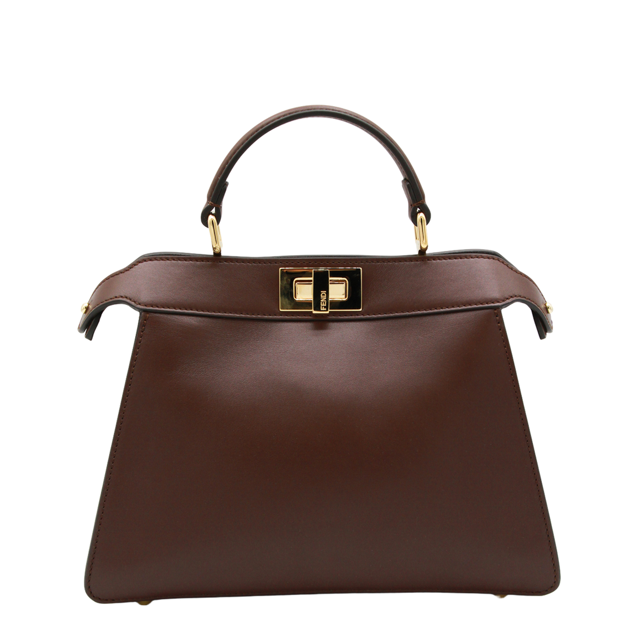 Peekaboo ISeeU Small Calf Leather Top Handle Bag - Mahogany Brown
