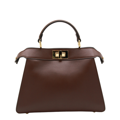 Peekaboo ISeeU Small Calf Leather Top Handle Bag - Mahogany Brown