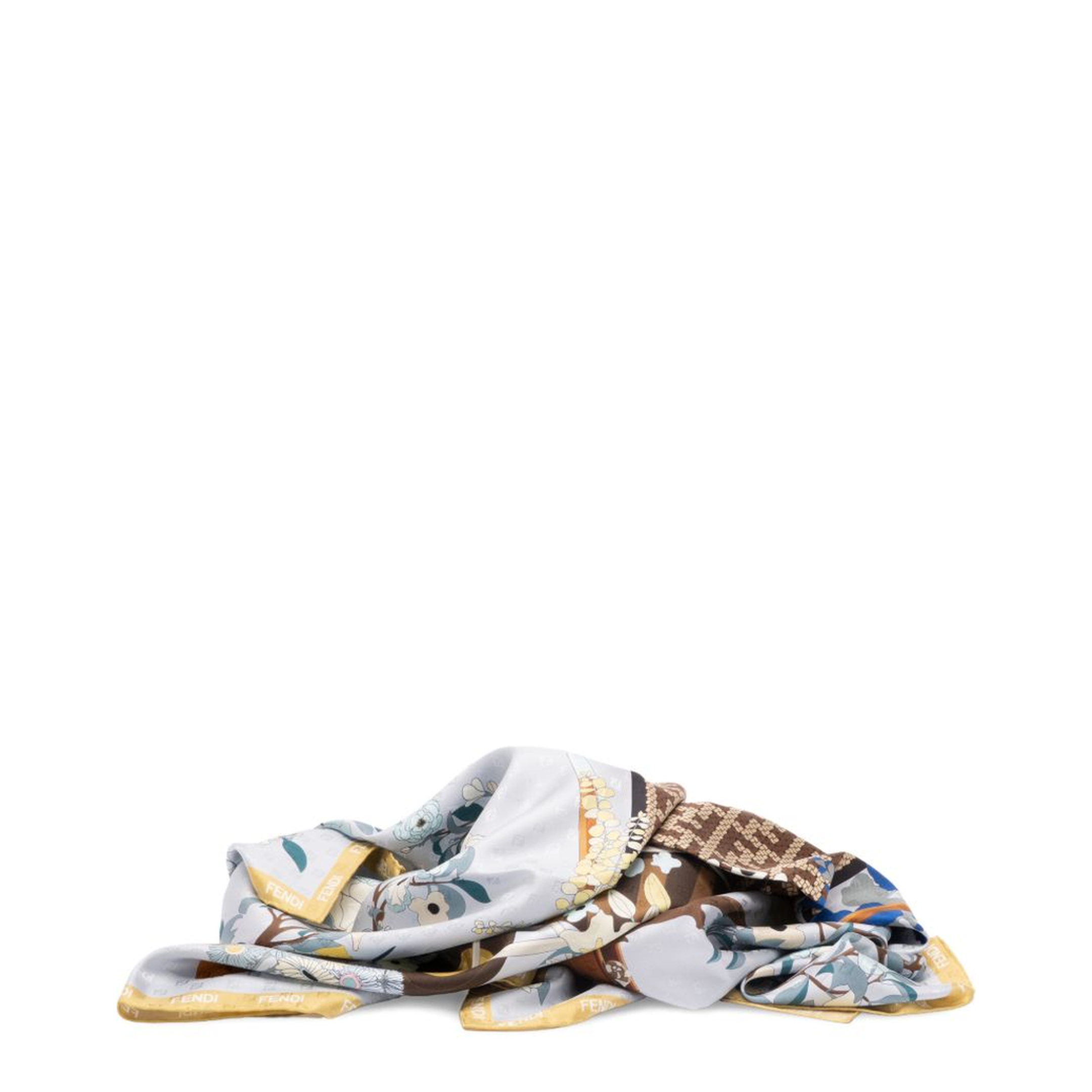Gardening Light Blue Multicoloured Silk Foulard