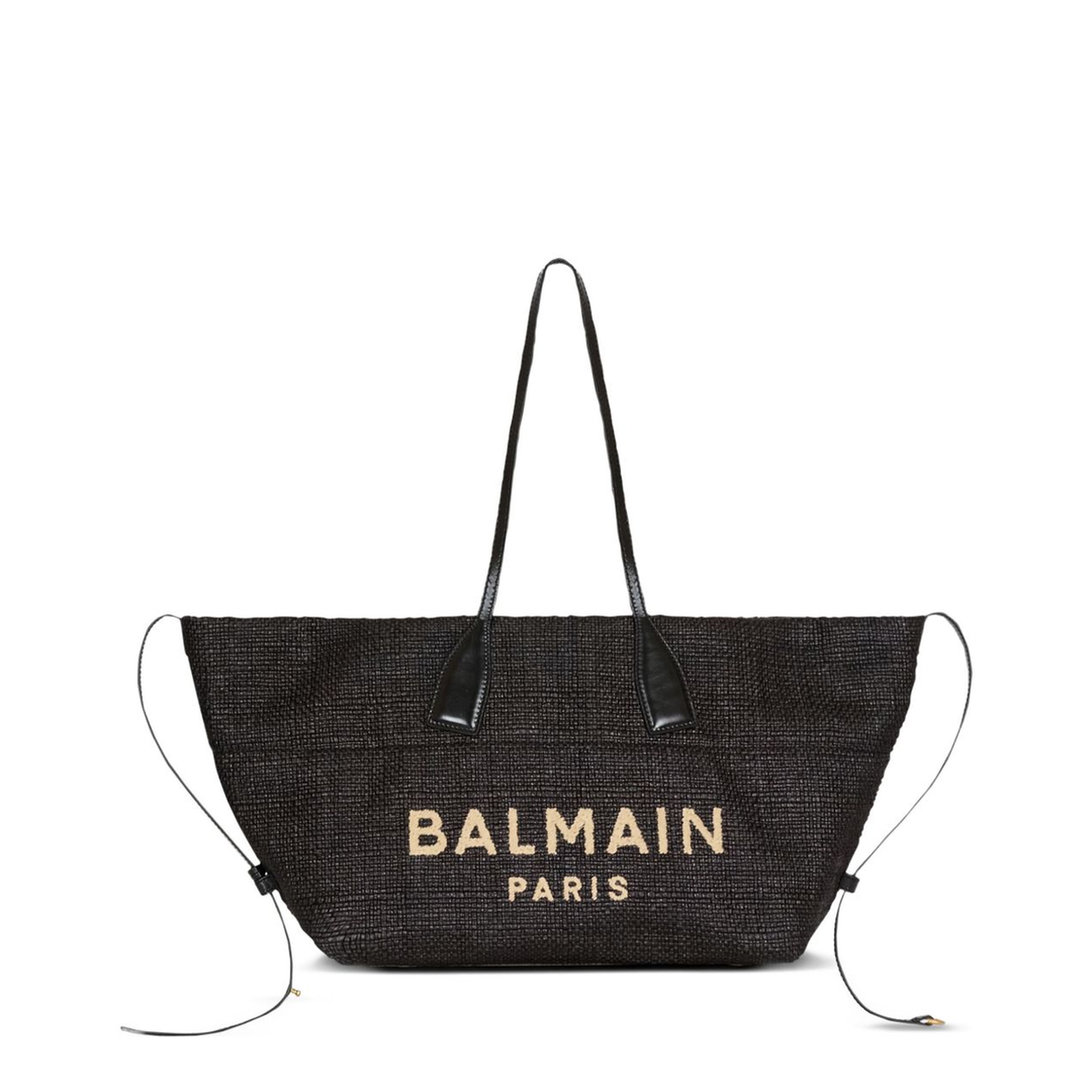 Track Medium Raffia Tote Bag - Black