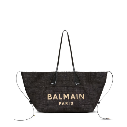Track Medium Raffia Tote Bag - Black