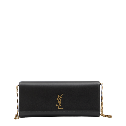 Kate Grain de Poudre Leather Clutch - Black