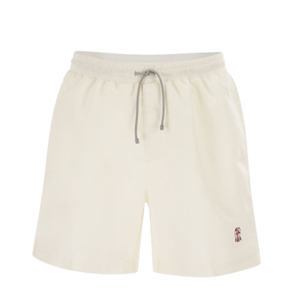 White Drawstring Logo Swim Shorts