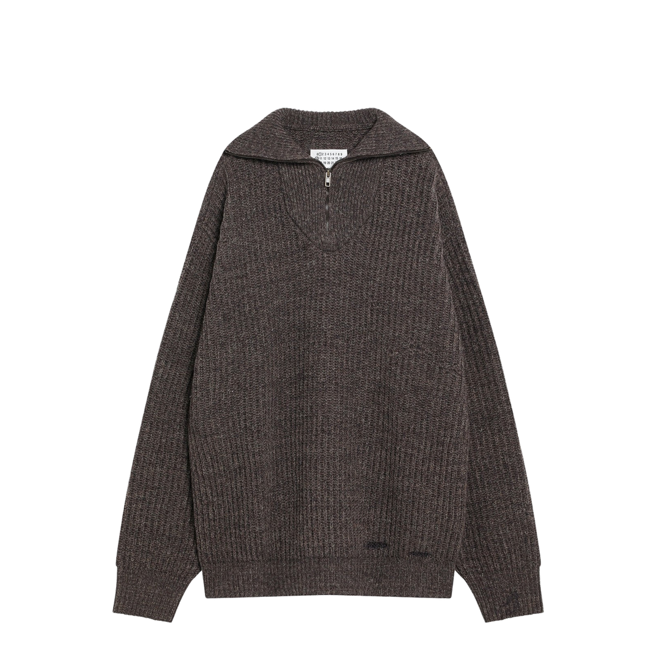 Brown Wool Sweater with Zip