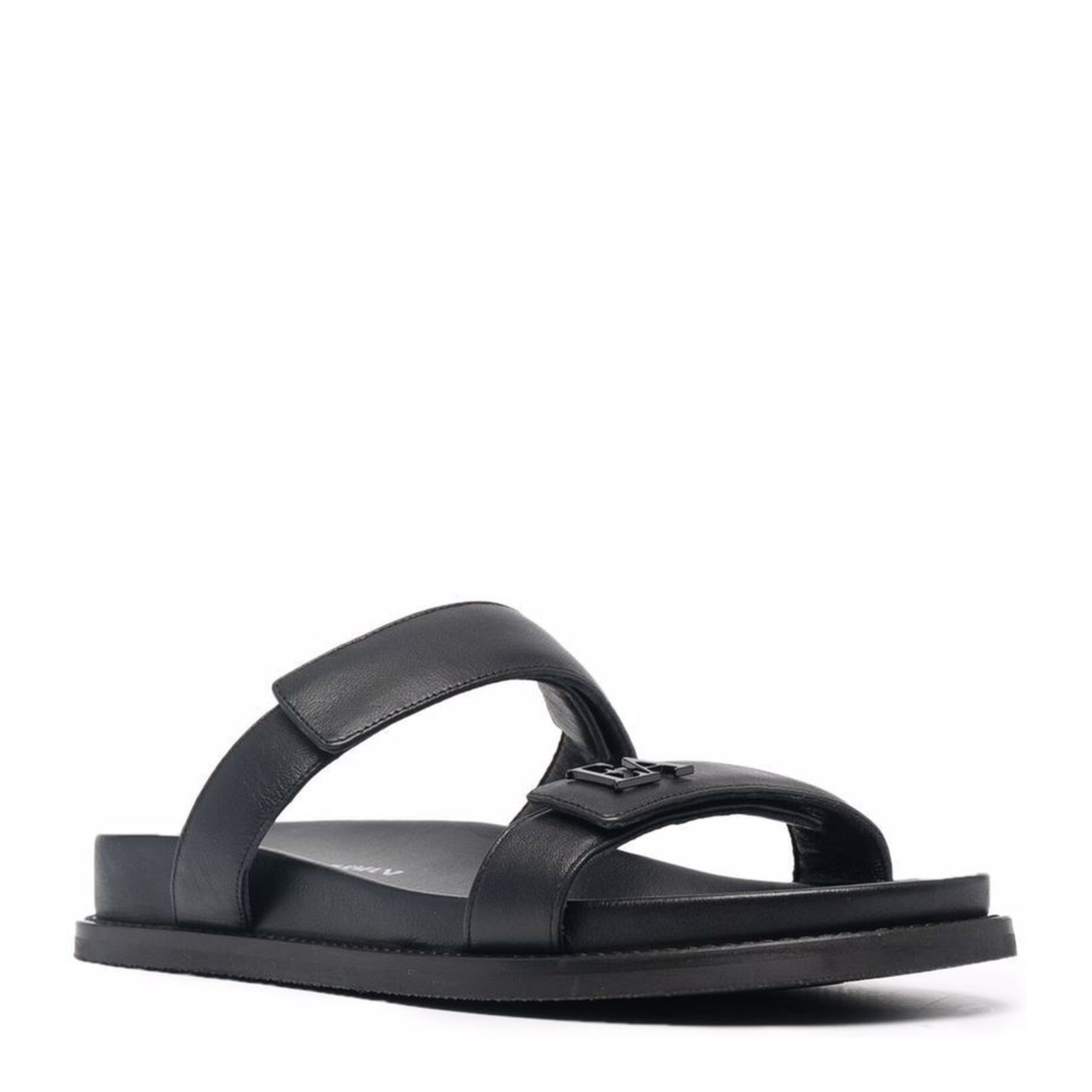 Black Leather Double-Strap Sandals