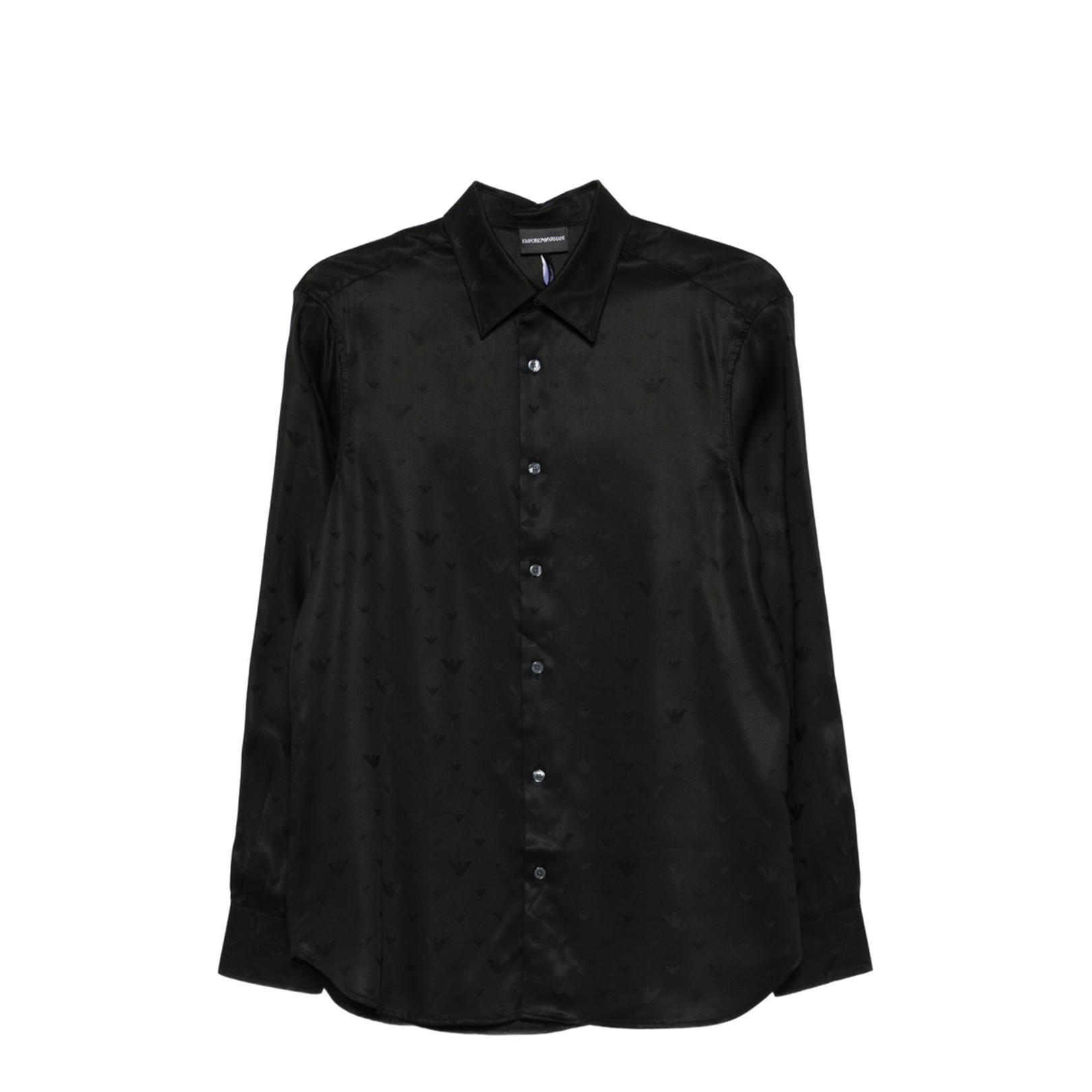 Black Long Sleeves Embossed Eagle Motif Shirt